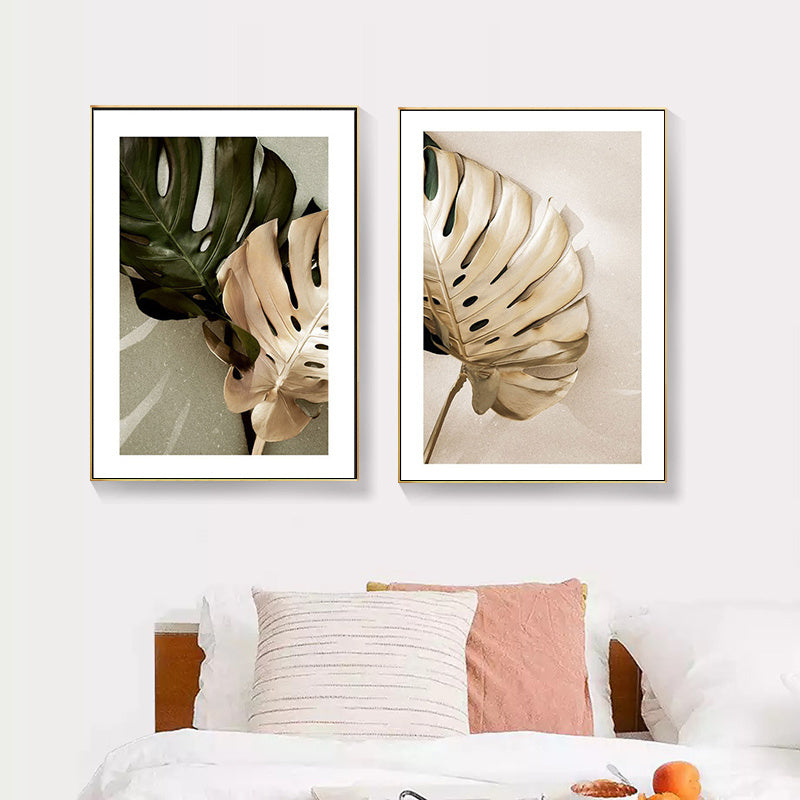 Green And Gold Monstera Leaves Nature Posters