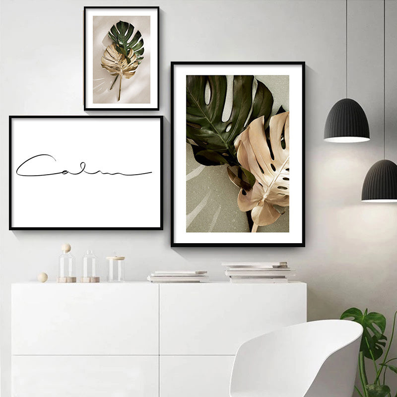 Green And Gold Monstera Leaves Nature Posters